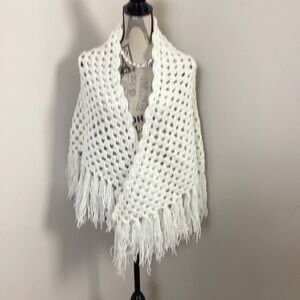 Bohemian Women’s Ivory Super Thick Crochet 🧶 Shawl Scarf with Fringes